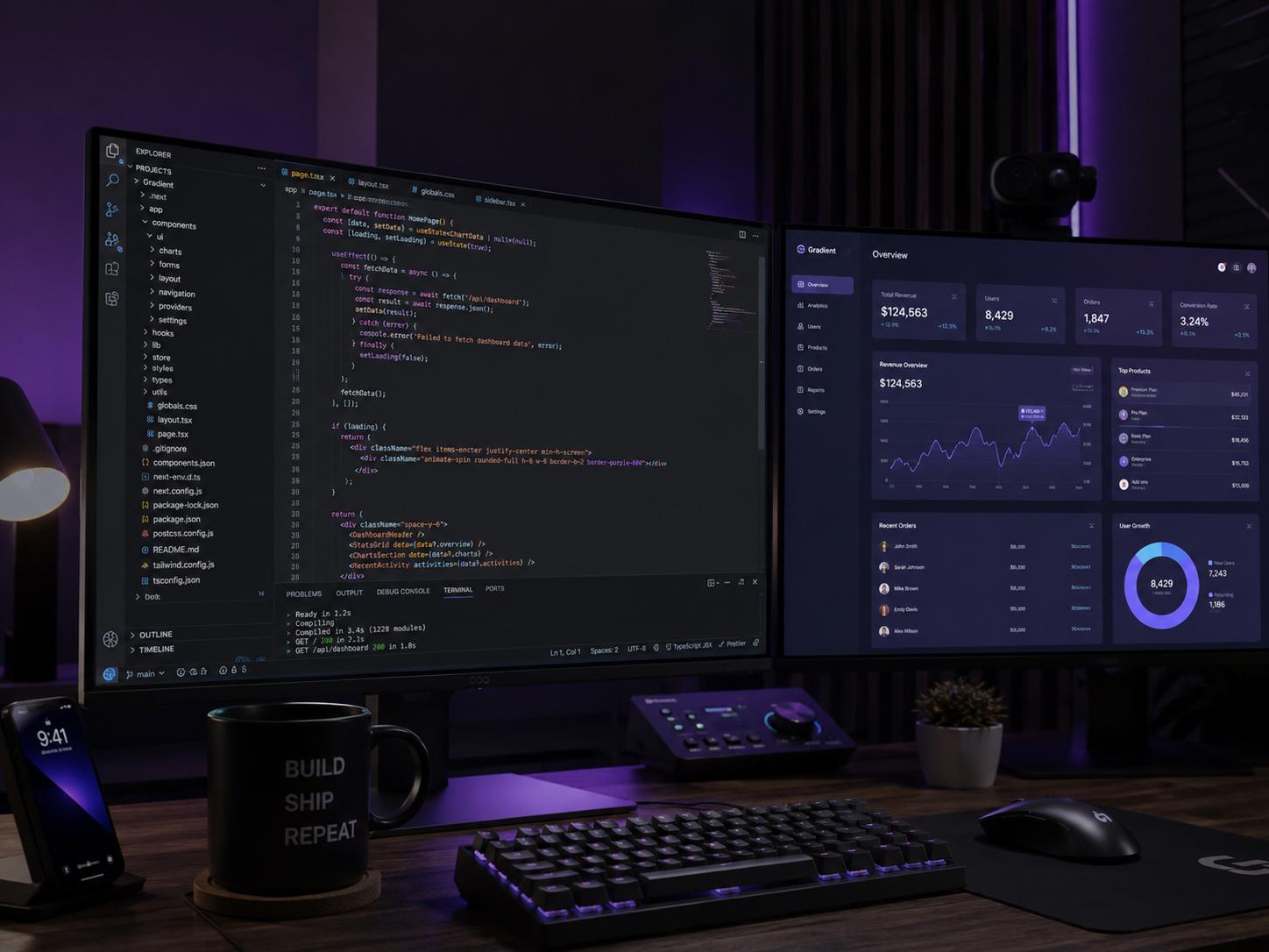 Two business professionals reviewing a customized automation workflow on a desktop monitor.